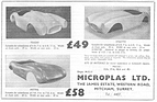 Microplas Kunststoff-Karosserien für verschiedene Chassis - Werbung erschien im Oktober 1955 im englischen Magazin "Motorsport"