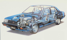 Mitsubishi Lancer (1981) - Durchsichtszeichnung des vergaserbestückten Normalmodells