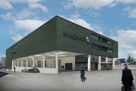 Modernes Gebäude für alte Autos - Oldtimerzentrum Fahreinheit in Grüningen