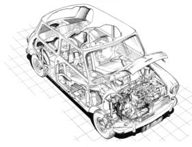 Morris Mini Cooper S (1962) - Schnittzeichnung