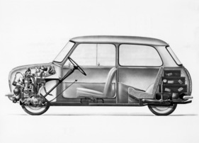 Morris Mini Minor (1959) - Durchsichtszeichnung des auch als Austin Seven angebotenen Kleinwagens