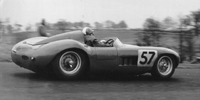 Musy Benoit auf dem Maserati 300S beim Rennen in Oulton Park (England) im Jahre 1955