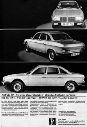 NSU Ro 80 (1967) - die neue Zuverlässigkeit - Werbung in der ADAC Motorwelt