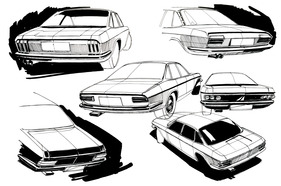 NSU Ro 80 (1967) - für den Heckabschluss entstanden verschiedene Entwürfe - gewählt wurde eine schichte Gestaltung der Leuchteinheiten