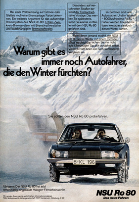 NSU Ro 80 (1969) - keine Angst vor dem Winter - Werbung in der ADAC Motorwelt