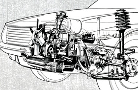 NSU Ro 80 - Der Motor liegt vor der Vorderachse, das Getriebe dahinter