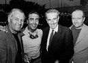 Nach dem Targa-Florio-Sieg - Graf Vincenco Florio, Karl Kling und Juan Manuel Fangio