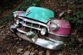 Nur noch die Schnauze da - Cadillac der Fünfzigerjahre - Autoskulpturenpark Neandertal