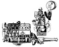Opel Kapitän (1954) - Sechszylinder-Motor im Längs- und Seitenriss