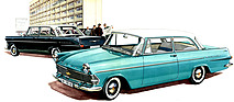 Opel Rekord (1960) - stattliche Limousine, im Verkaufsprospekt besonders gestreckt dargestellt