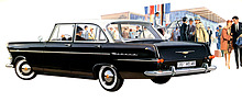 Opel Rekord (1961) - der elegante Personenwagen in einer Flughafenszene mit berittenem Polizisten
