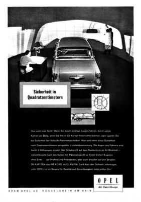 Opel Rekord P1 (1959) - Werbung für den beliebten Wagen - Sicherheit in Quadratzentimetern