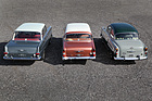 Opel Rekord P1 "Ascona" (1959) - der P1 in der Mitte zwischen dem Vorgänger (Olympia Rekord, rechts) und Nachfolger P2 (links)