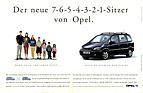 Bild: Opel Zafira (1999) - Werbung - der neue 7-6-5-4-3-2-1-Sitzer von Opel