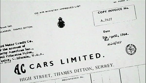 Originalrechnung von AC Cars an Carroll Shelby - Standbild aus dem Film The Snake and the Stallion