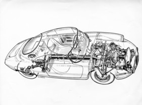 Panhard CD (1962) - der Prototyp für Le Mans im Jahr 1962 - Durchsichtszeichnung Panhard CD (1962) - der Prototyp für Le Mans im Jahr 1962 - Durchsichtszeichnung