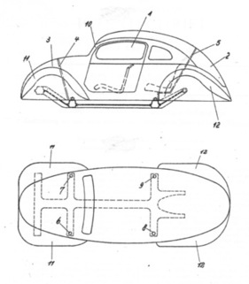 Patentzeichnungen von November 1936 zeigen ein frühes Stadium des Porsche Typ 60 sowie seiner tragenden Struktur