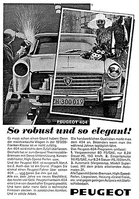 Peugeot 404 - Werbung in der Automobil Revue im Jahre 1967