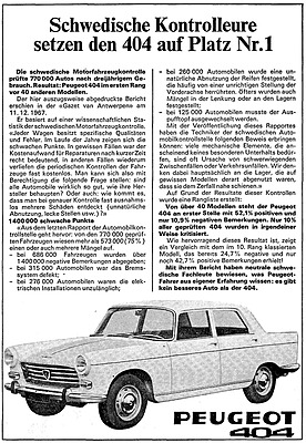 Peugeot 404 - Werbung in der Automobil Revue im Jahre 1968