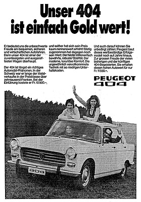 Peugeot 404 - Werbung in der Automobil Revue im Jahre 1972