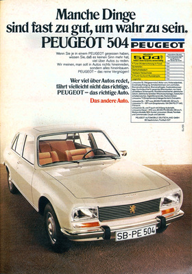 Peugeot 504 (1973) - Werbung - manche Dinge sind fast zu gut, um wahr zu sein