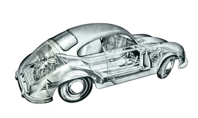 Porsche 356 (1955) - Durchsichtszeichnung zeigt die Technik