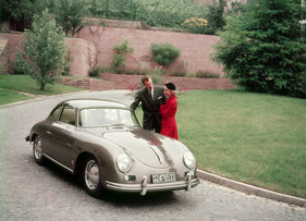 Image: Porsche 356 A (1955) - The Porsche equipped with the new 1.6-liter engine series is exhibited at the IAA 1955 in Frankfurt in September 1955