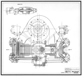 Porsche 550 (1959) - der Königswellen-Motor - Motorquerschnittszeichnung