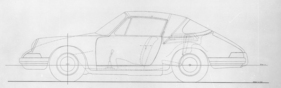 Porsche 901 (1963) - Werkszeichnung des Cabriolets mit festen Seitenfensterrahmen
