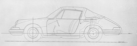 Porsche 901 (1963) - Werkszeichnung des Cabriolets mit festen Seitenfensterrahmen