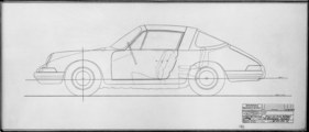 Porsche 901 (1963) - Werkszeichnung einer Targa-Variante mit starrem Bügel und abnehmbarem Stahlblechdach
