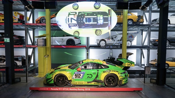 Image: Porsche 911 GT3 R (2018) — With start number 912, it secured its twelfth overall victory at the Nürburgring 24-Hour Race — the “Greeno” features more green than its sister car, the “Grello” —