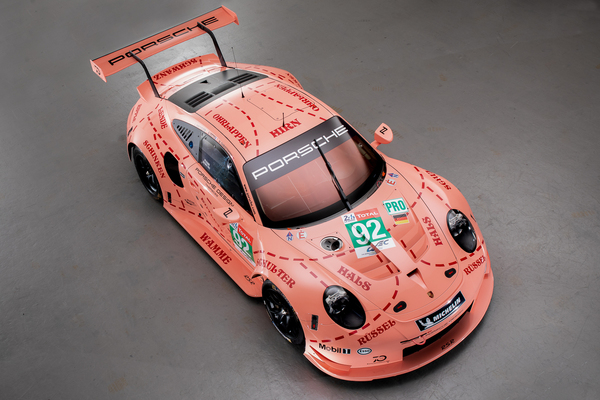 Image: Porsche 911 RSR (2018) - Le Mans 2018 - The number #92 with drivers Michael Christensen, Kevin Estre and Laurens Vanthoor wears the historic livery of the "Sau", the Porsche 917/20 from 1971