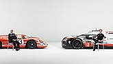 Image: Porsche 917 KH (1970) & Porsche 919 Hybrid (2017) - Both drivers with their respective winning cars