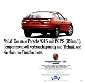 Porsche 924 S (1985) - AMAG-Werbung für den 2,5-Liter in der Schweiz