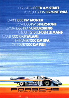Porsche 956 (1983) - Plakat mit den Porsche-Rennterminen von 1983