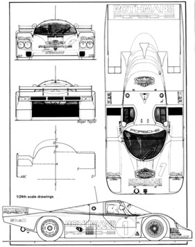 Porsche 956 - Modellzeichnung des Siegerfahrzeugs mit Startnummer 1