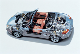 Porsche Boxster (2000) - A look under the skin (see-through drawing)