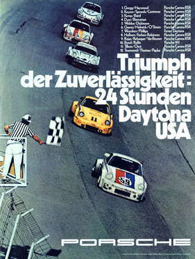 Porsche Plakat: Triumph der Zuverlässigkeit - 24 Stunden Daytona USA (1973)
