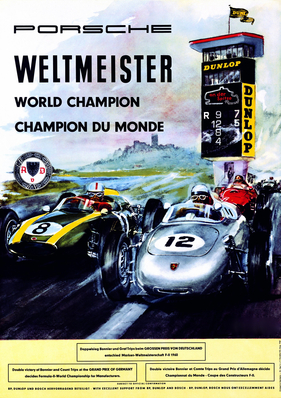 Porsche Plakat: Weltmeisterschaft - Doppelsieg Bonnier und Graf Trips Grosser Preis von Deutschland (1960)