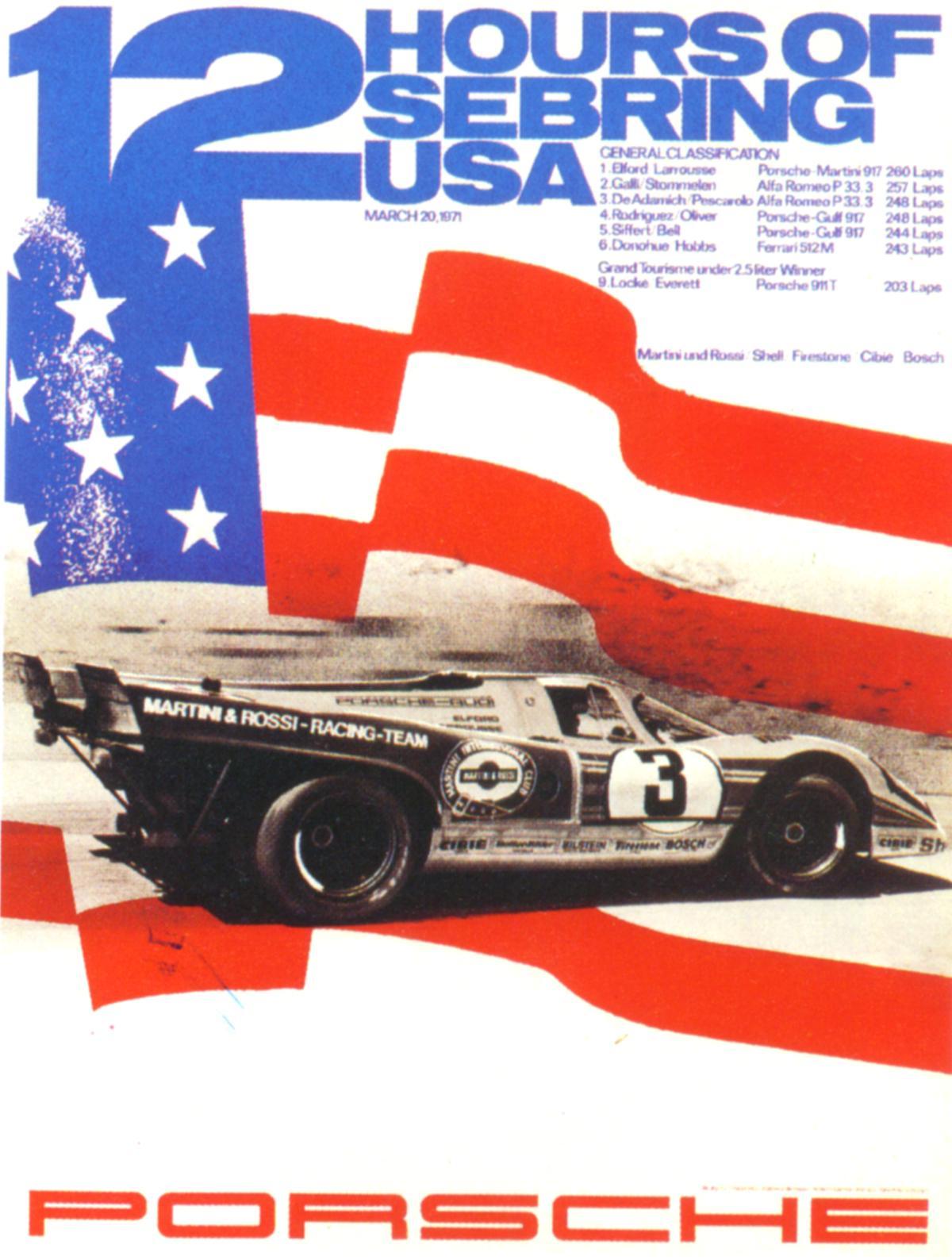 Porsche Plakat des 12 Stunden Rennen von Sebring 1971
