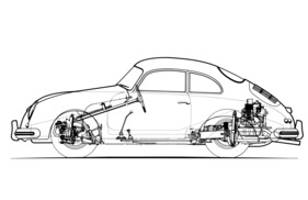 Porsche Typ 356 A (1956) - Schnittzeichnung des Heckmotor-Sportwagens