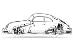 Porsche Typ 356 A (1956) - Schnittzeichnung des Heckmotor-Sportwagens