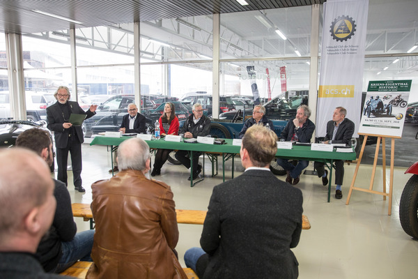 Image: Kriens-Eigenthal-Historic 2018 press conference - from left to right - Alfred Gut, Martin Käser, Yvette Estermann, Bernhard Täschler, Fritz Vogel, Charly Müller and Rene Zinner