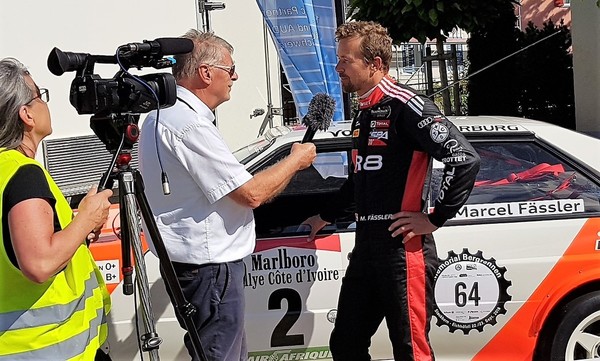 Bild Publikumsliebling Marcel Fässler beim Interview vor einer seiner Bergfahrten am Sonntag - Steckborn-Eichhölzli Memorial 2018