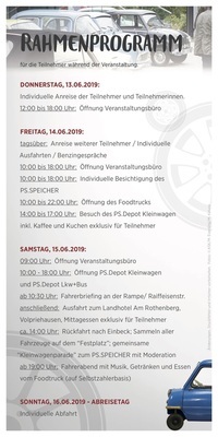 Rahmenprogramm des 2. Störy Revival Kleinwagentreffen Rahmenprogramm des 2. Störy Revival Kleinwagentreffen