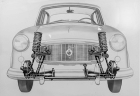 Rambler American (1958) - Blick auf die vorderen Aufhängungen - viel Fahrkmofort dank langen Schraubenfedern