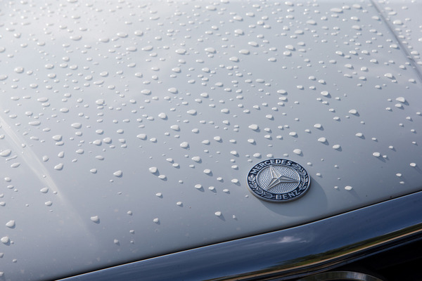 Regentropfen auf der Mercedes-Benz-Kühlerhaube - Classic-Gala Schwetzingen 2019