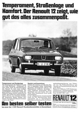 Renault 12 (1971) - Werbung - Temperament, Strassenlagen und Komfort (1971)