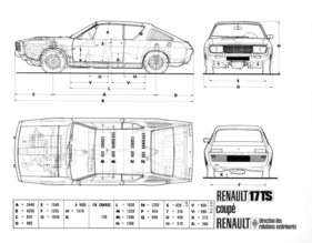 Renault 17 TS (1971) - auf verschiedenen Ansichten und mit Dimensionen